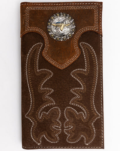 Cody James Men's Boot Stitch Long Horn Leather Checkbook Wallet