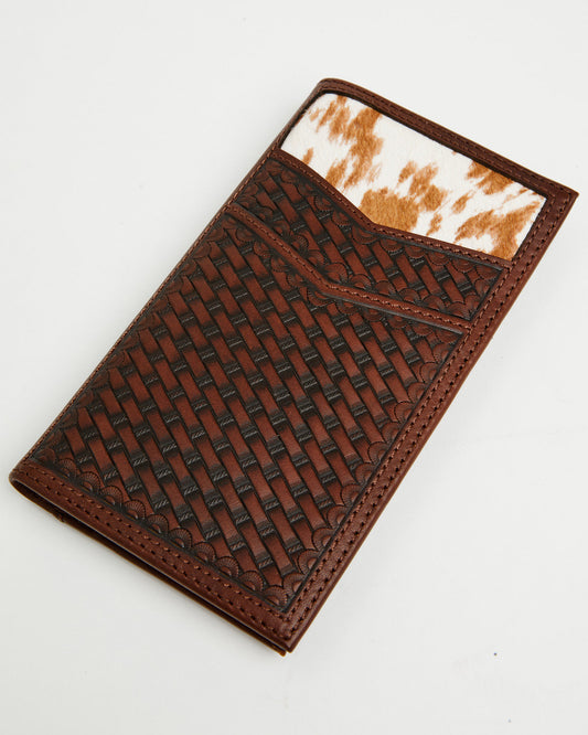 Cody James Men's Hutton Basket Weave Tooled Hair-On Bifold Rodeo Walle