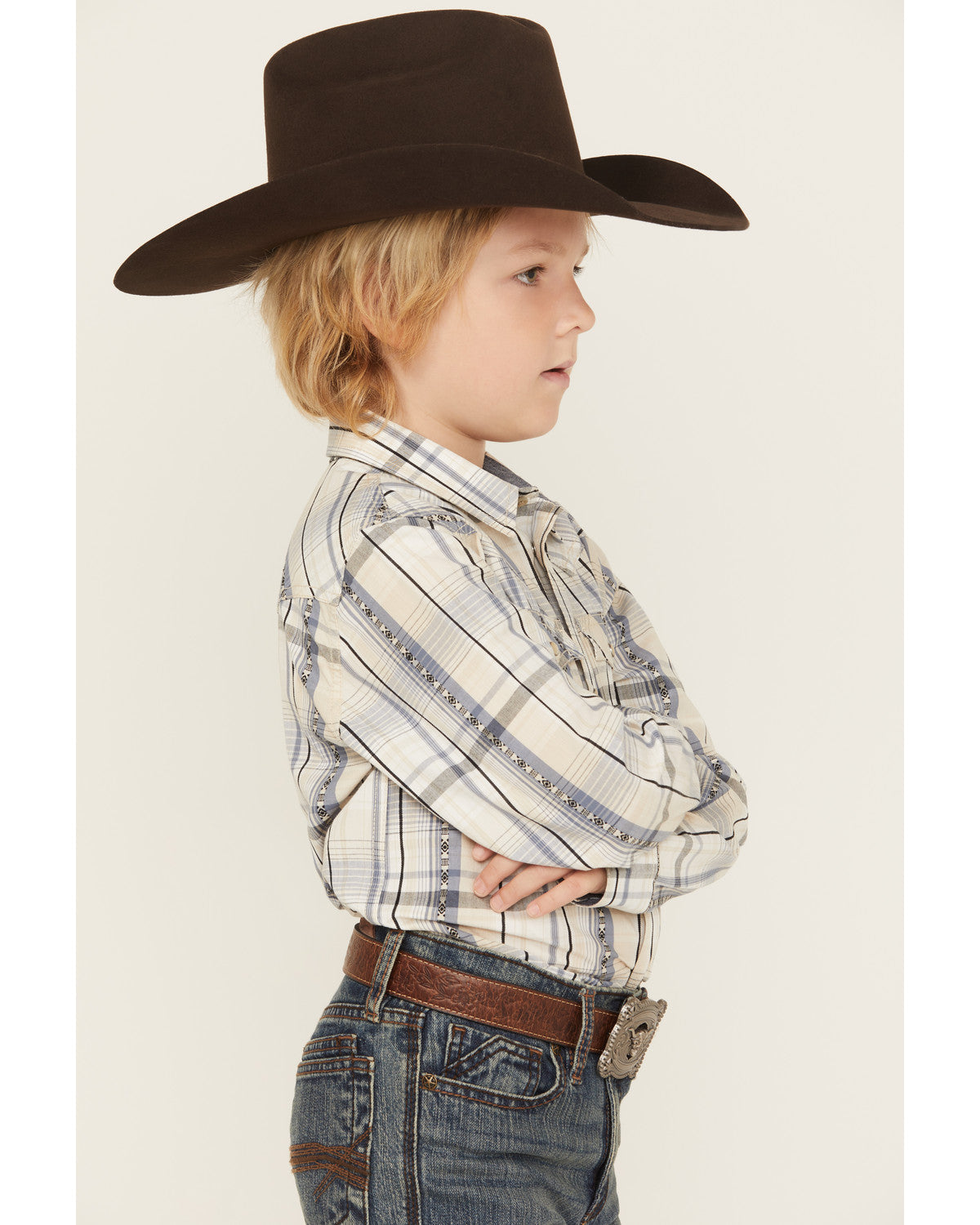 Cody James Boys' Wind Plaid Print Long Sleeve Snap Western Shirt