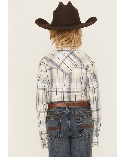 Cody James Boys' Wind Plaid Print Long Sleeve Snap Western Shirt
