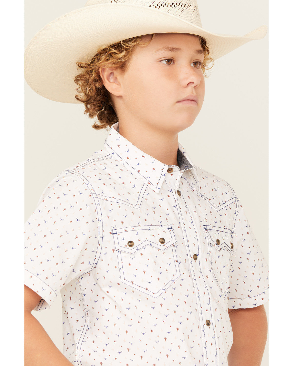 Cody James Boys' Bull Cactus Print Short Sleeve Snap Western Shirt