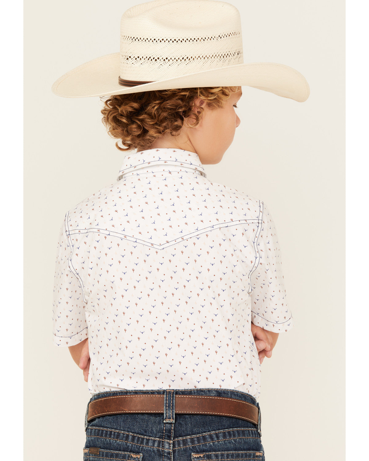 Cody James Boys' Bull Cactus Print Short Sleeve Snap Western Shirt