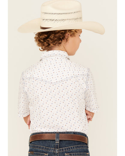 Cody James Boys' Bull Cactus Print Short Sleeve Snap Western Shirt