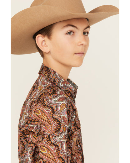 Cody James Boys' Dennis Paisley Print Long Sleeve Snap Western Shirt