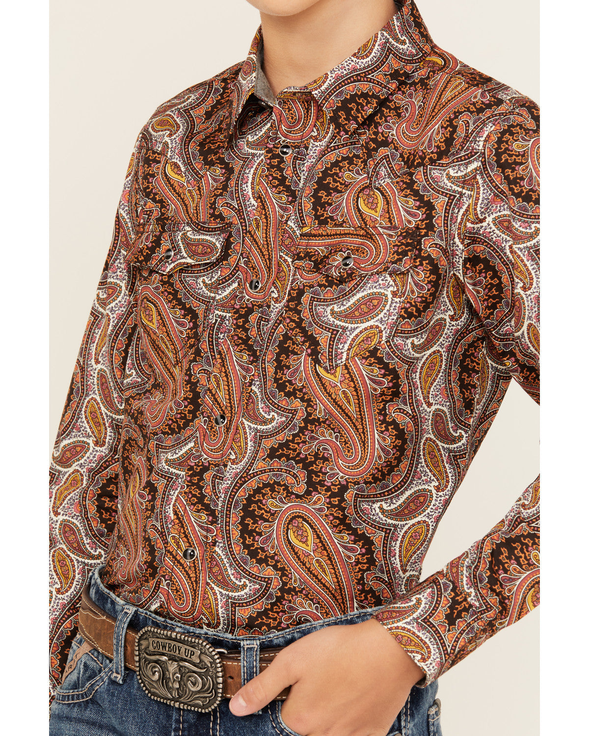 Cody James Boys' Dennis Paisley Print Long Sleeve Snap Western Shirt