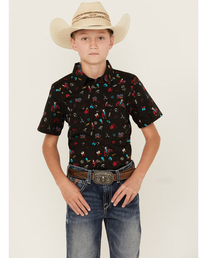Cody James Boys' Sheriff Conversation Print Short Sleeve Snap Western