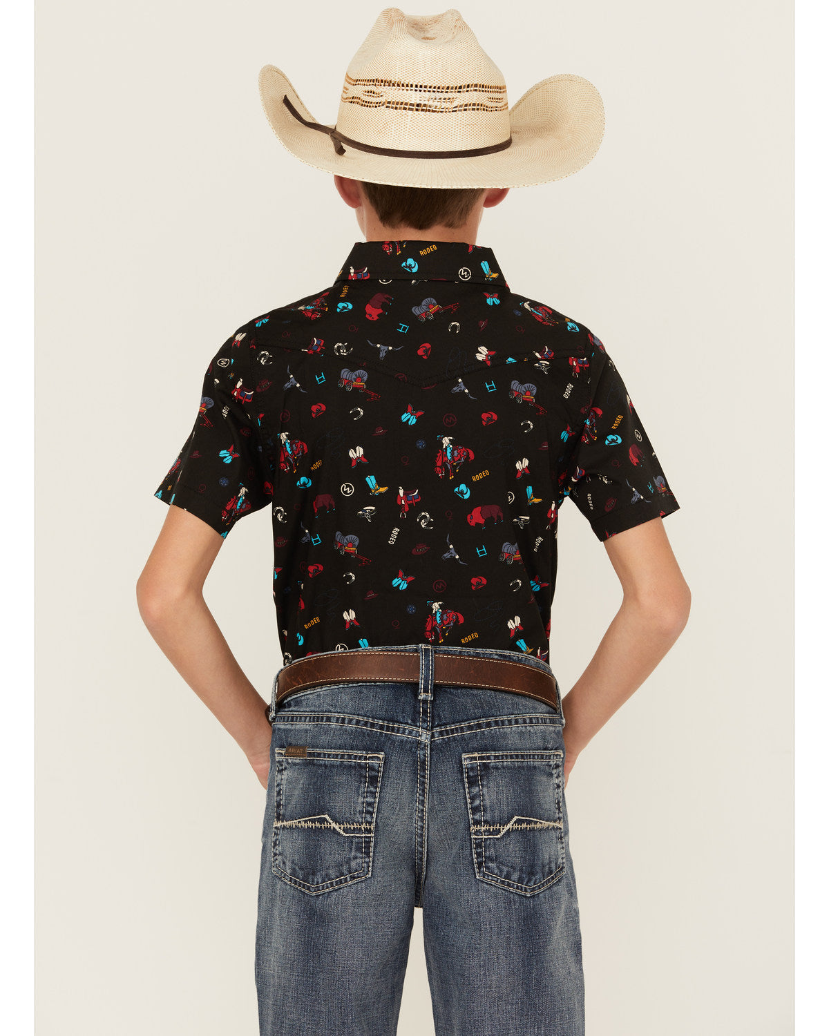 Cody James Boys' Sheriff Conversation Print Short Sleeve Snap Western