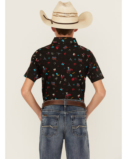 Cody James Boys' Sheriff Conversation Print Short Sleeve Snap Western