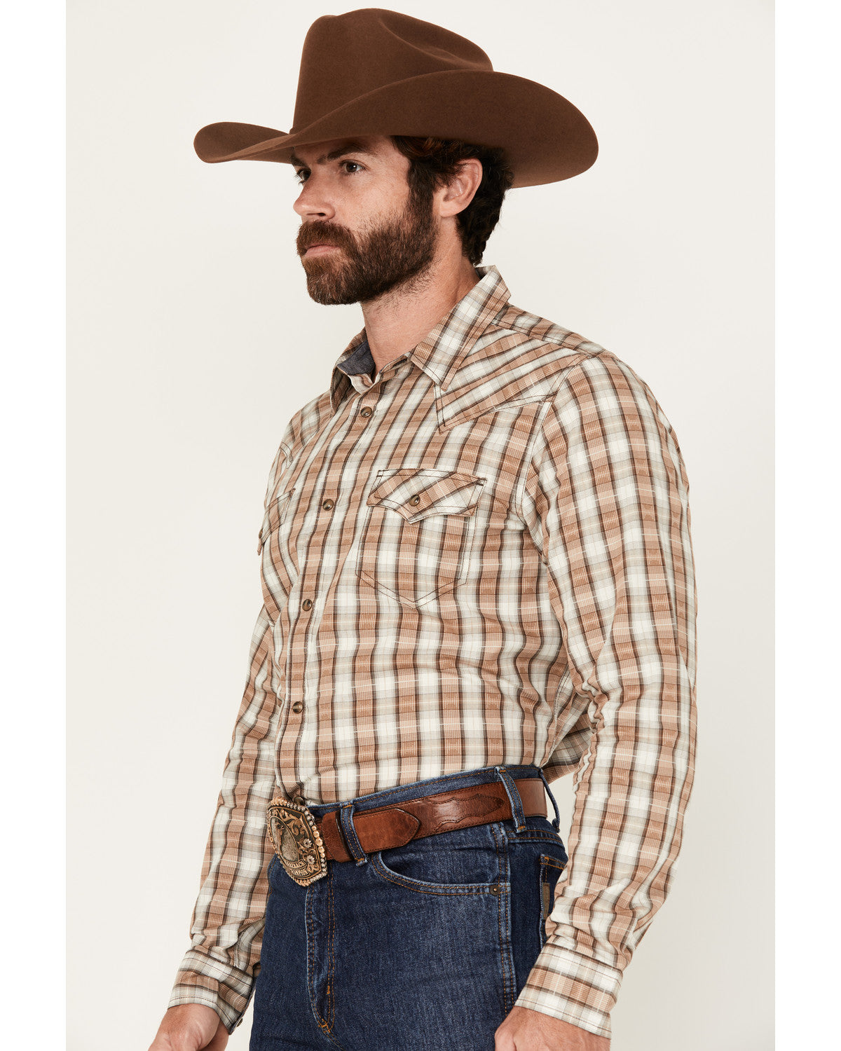 Cody James Men's Buck Off Plaid Print Long Sleeve Snap Western Shirt