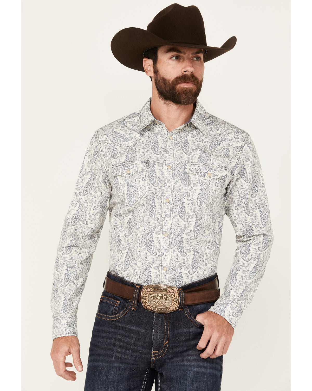 Cody James Men's Dagget Paisley Print Long Sleeve Snap Western Shirt -