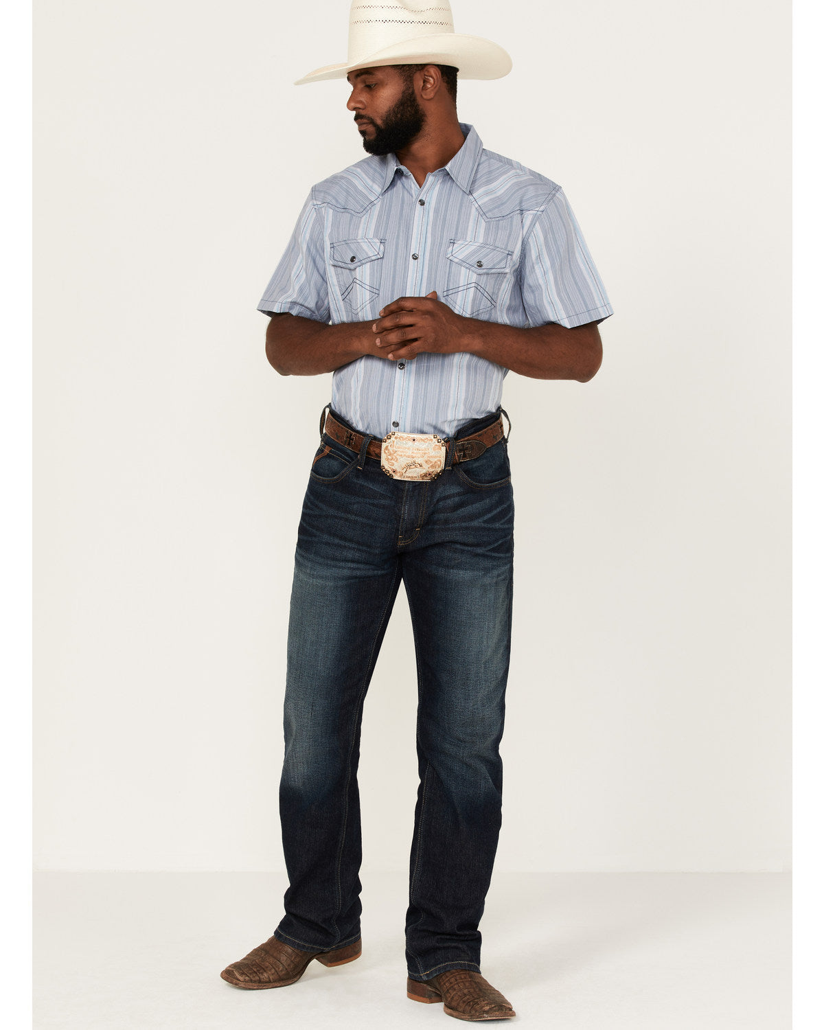 Cody James Men's Springs Vertical Stripe Short Sleeve Snap Western Shi