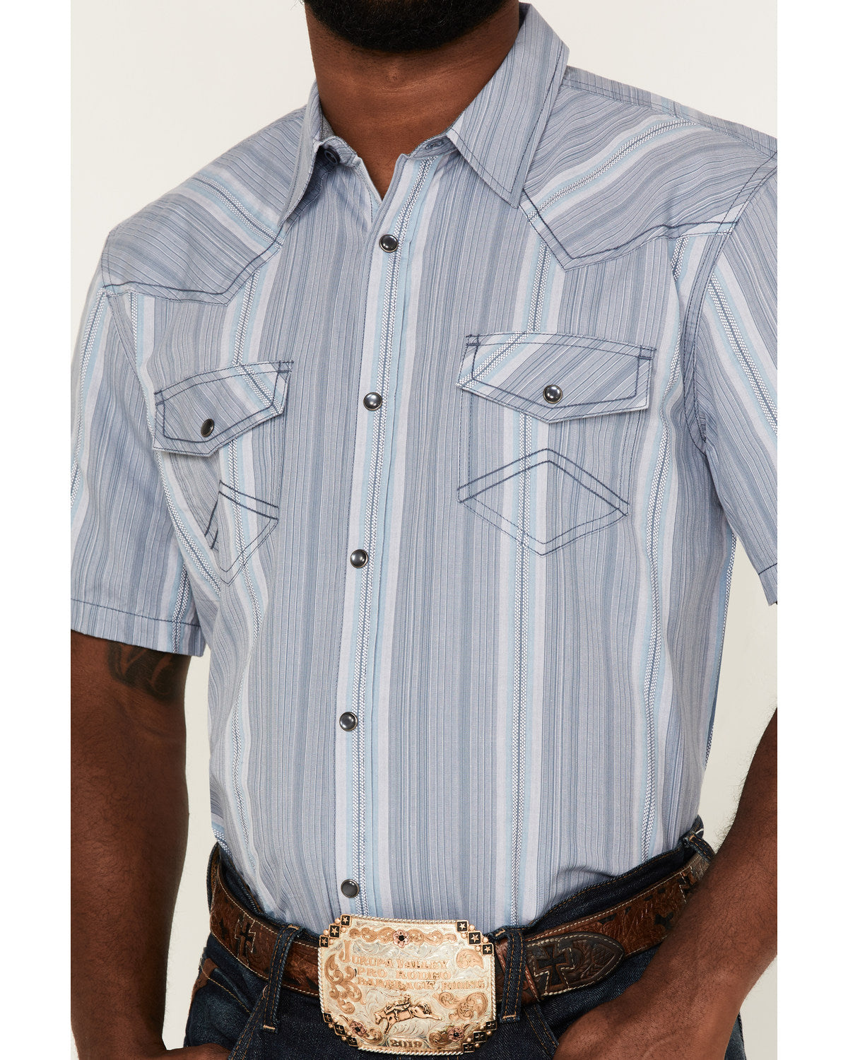 Cody James Men's Springs Vertical Stripe Short Sleeve Snap Western Shi