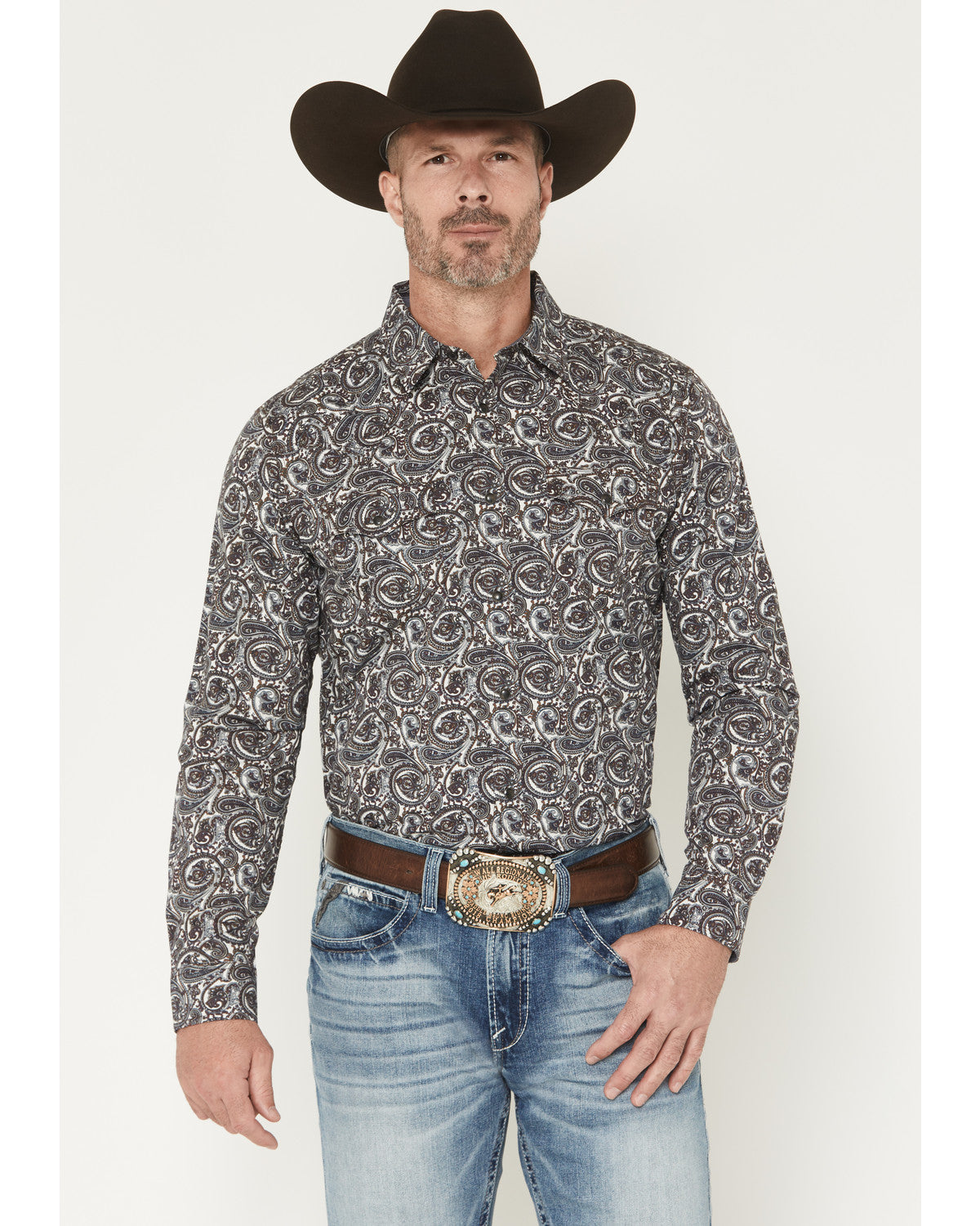 Cody James Men's Mountain Ranger Paisley Print Long Sleeve Snap Wester