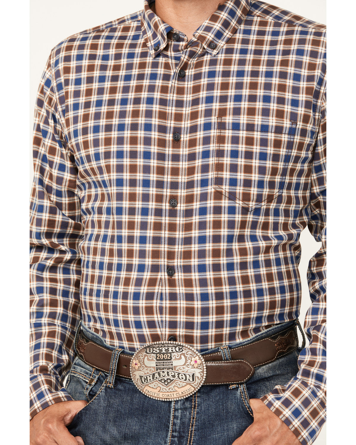 Cody James Men's Hound Dog Plaid Print Long Sleeve Button-Down Western