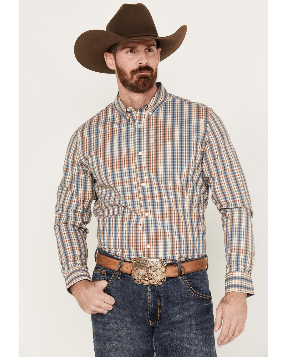 Cody James Men's Hayfield Plaid Print Long Sleeve Button-Down Stretch
