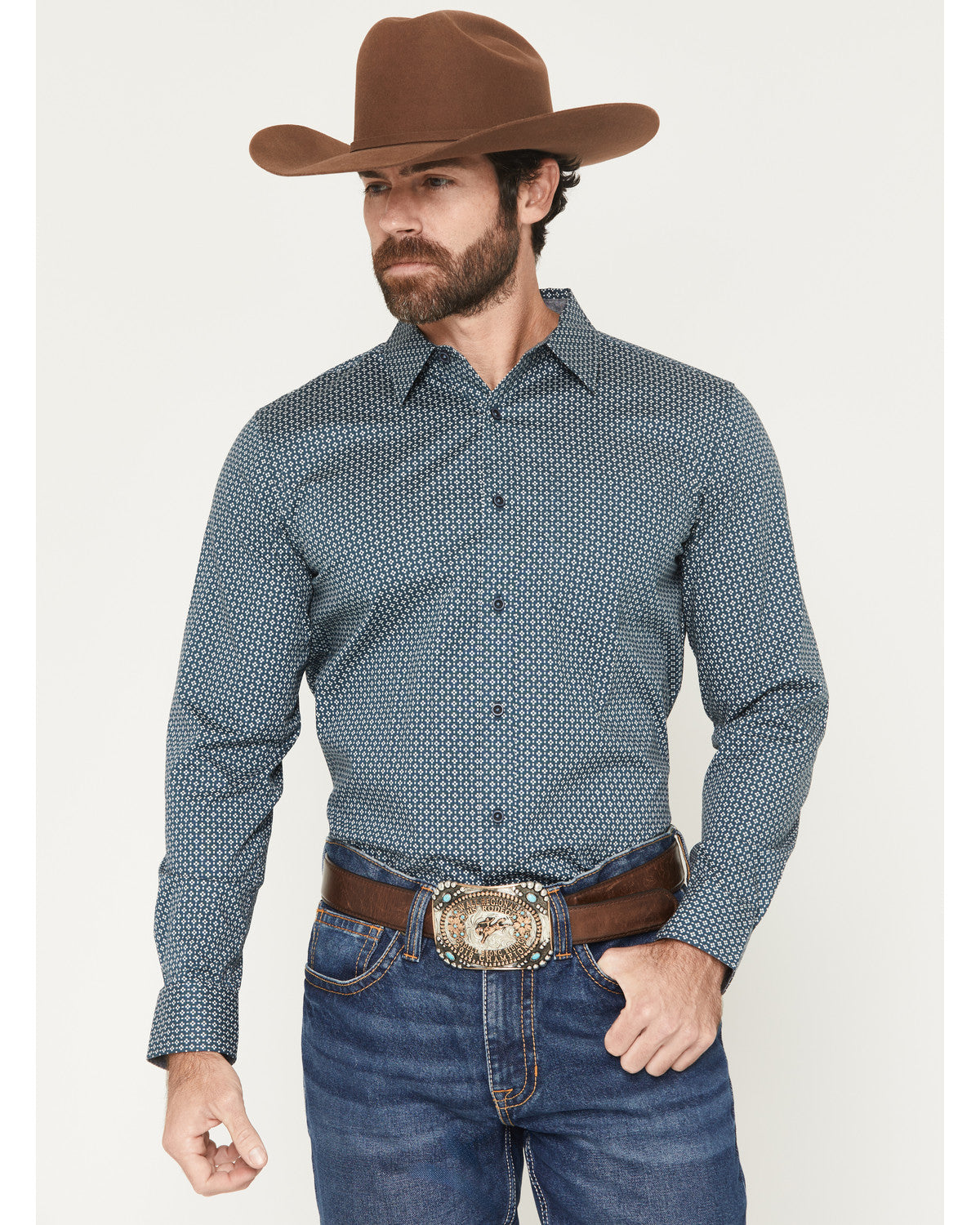 Cody James Men's Bourbon Geo Print Long Sleeve Button-Down Stretch Wes