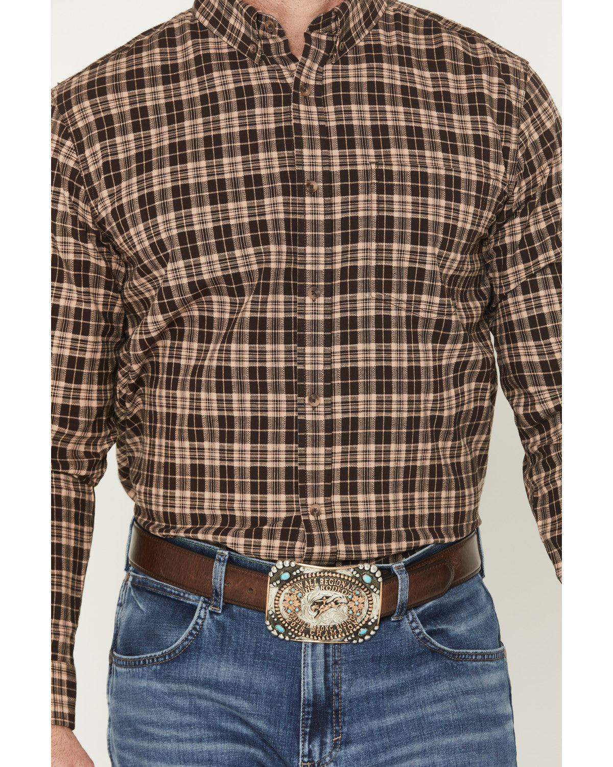 Cody James Men's Whiskey Ranch Plaid Print Long Sleeve Button-Down Str