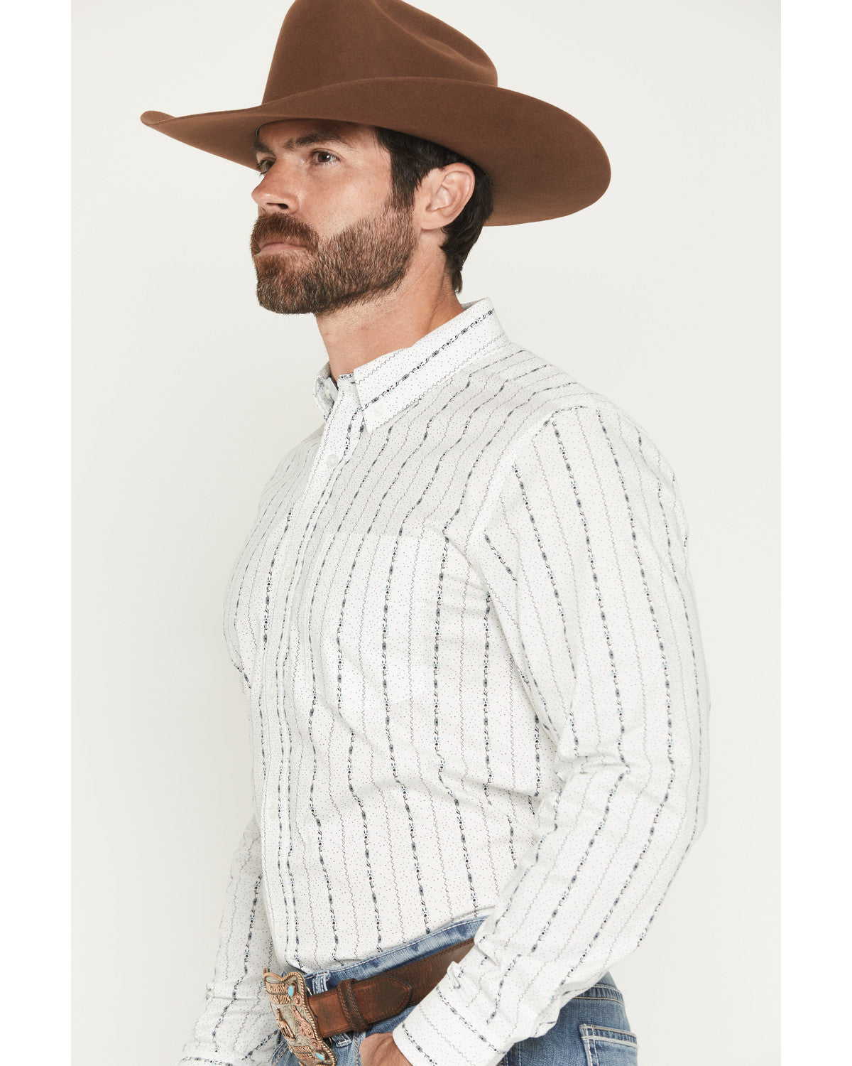 Cody James Men's Ranchers Legend Floral Stripe Print Long Sleeve Butto