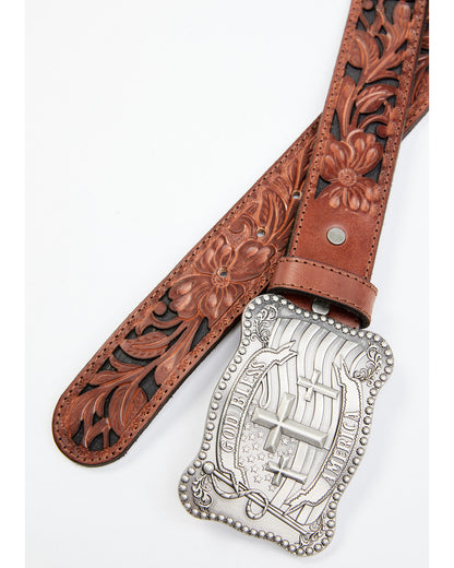 Cody James Men's God Bless America Cross Buckle Leather Belt