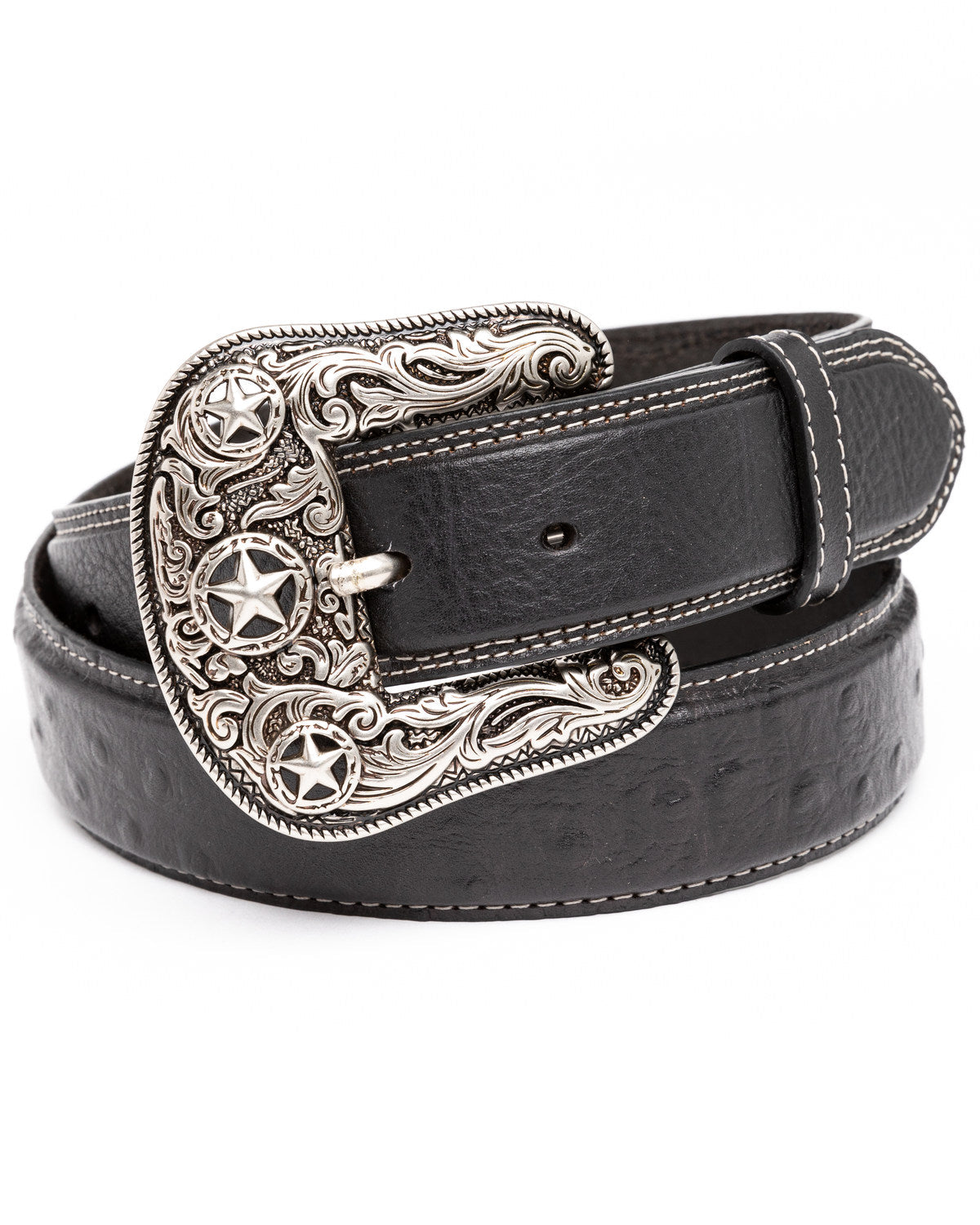Cody James Men's Ostrich Print Embroidered Western Buckle Belt