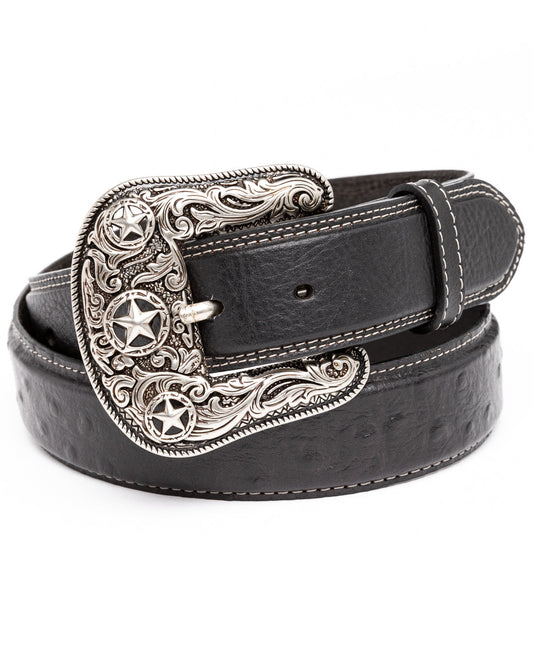 Cody James Men's Ostrich Print Embroidered Western Buckle Belt