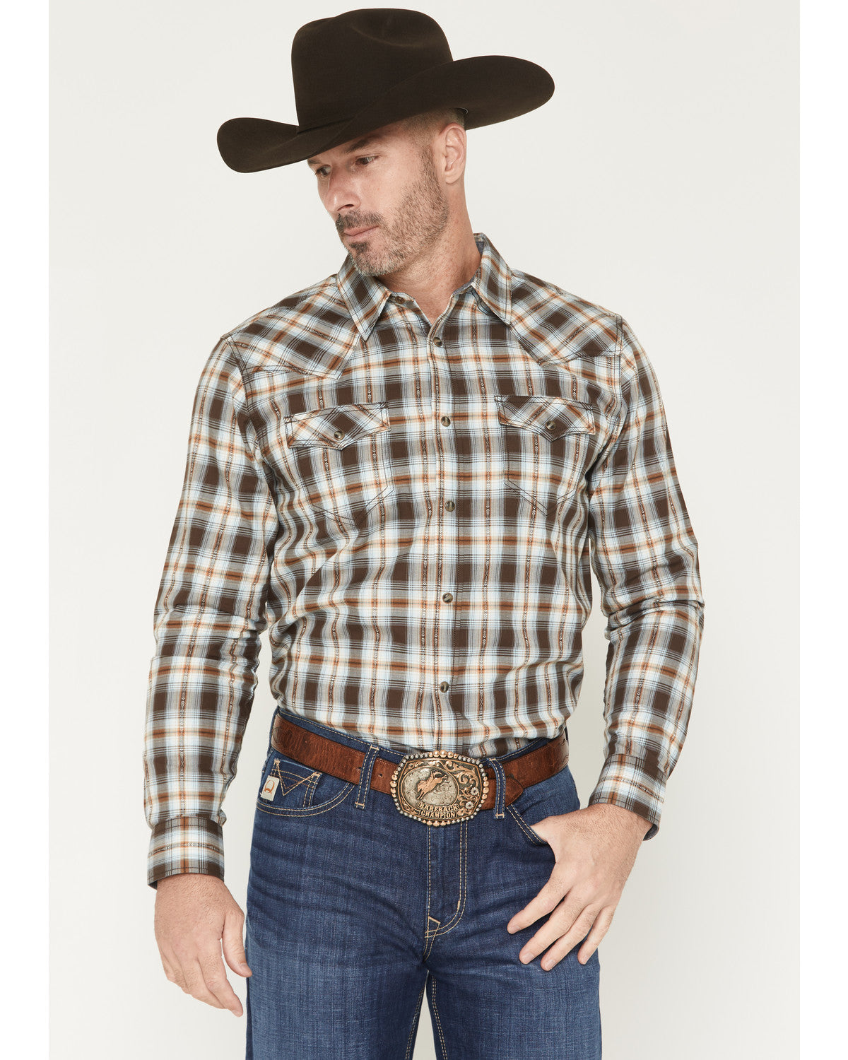 Cody James The American Cowboy Southwestern Plaid Print Long Sleeve Sn