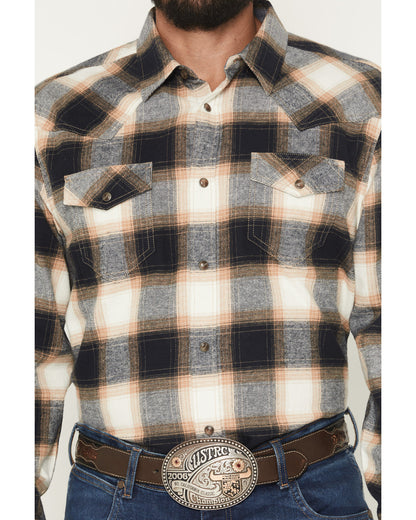 Cody James Men's Bull Rider Plaid Print Long Sleeve Snap Flannel Shirt
