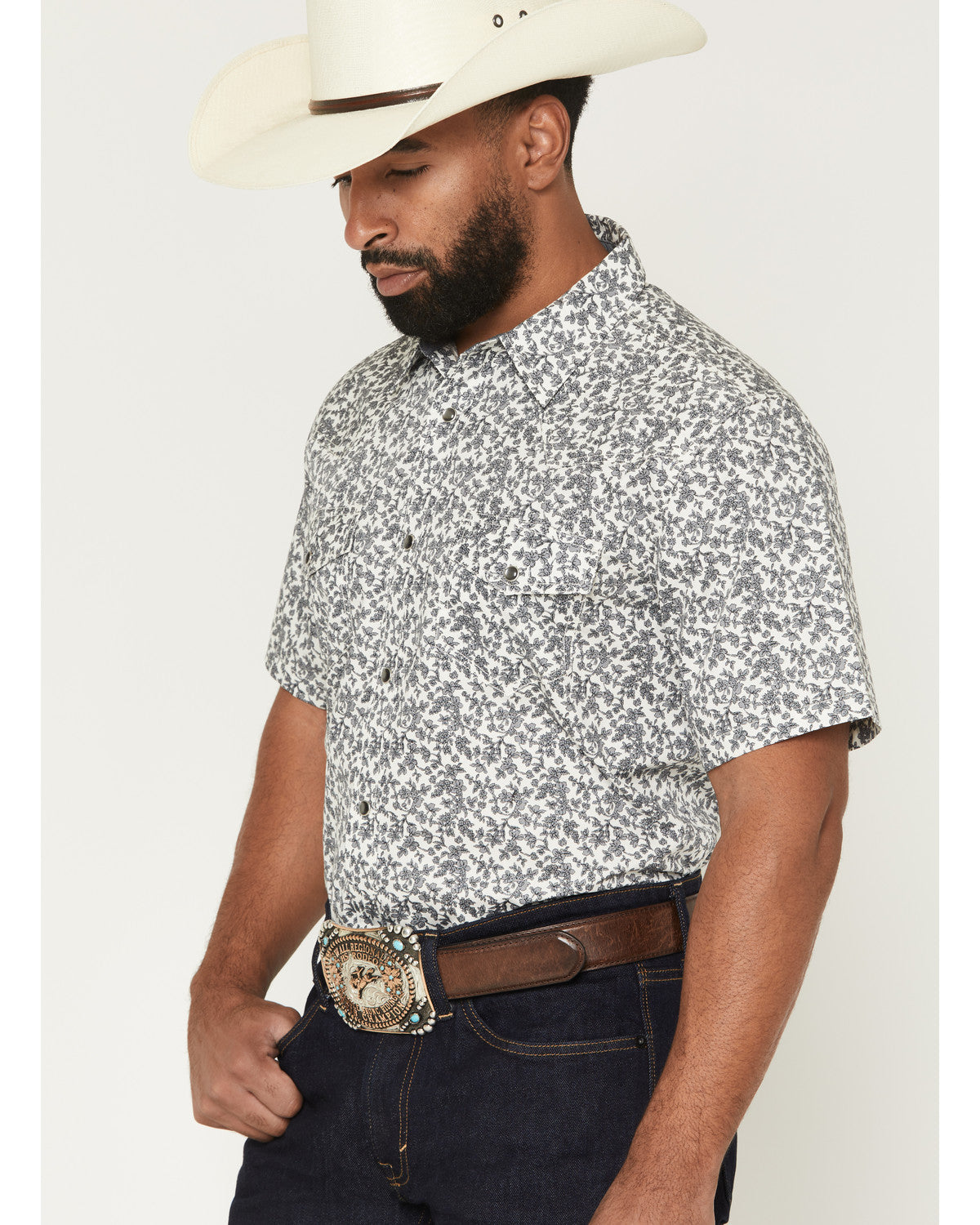 Cody James Men's Flynn Floral Print Short Sleeve Snap Western Shirt