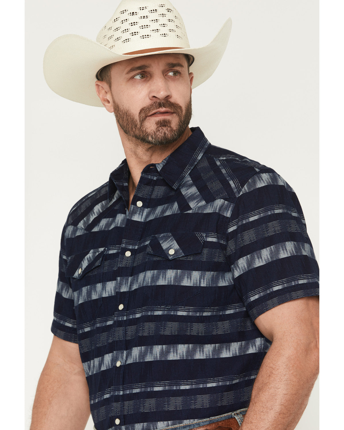 Cody James Men's Ikat Striped Short Sleeve Pearl Snap Western Shirt