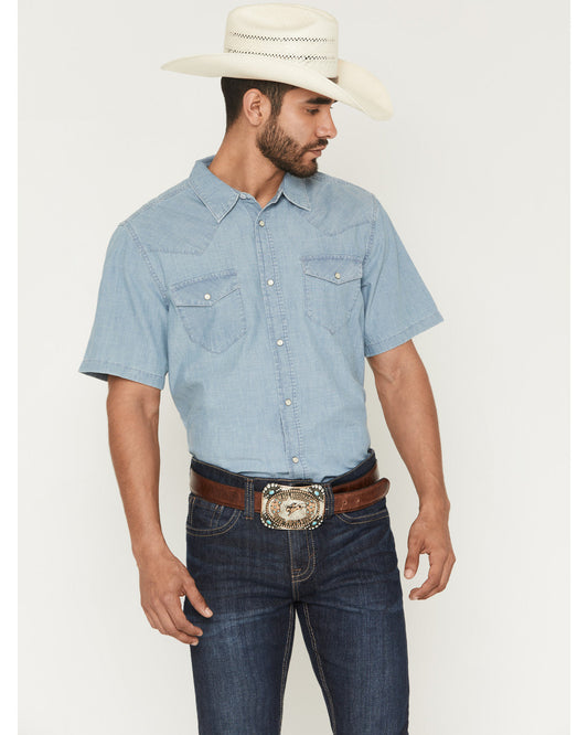 Cody James Men's Horizon Chambray Light Wash Short Sleeve Snap Western