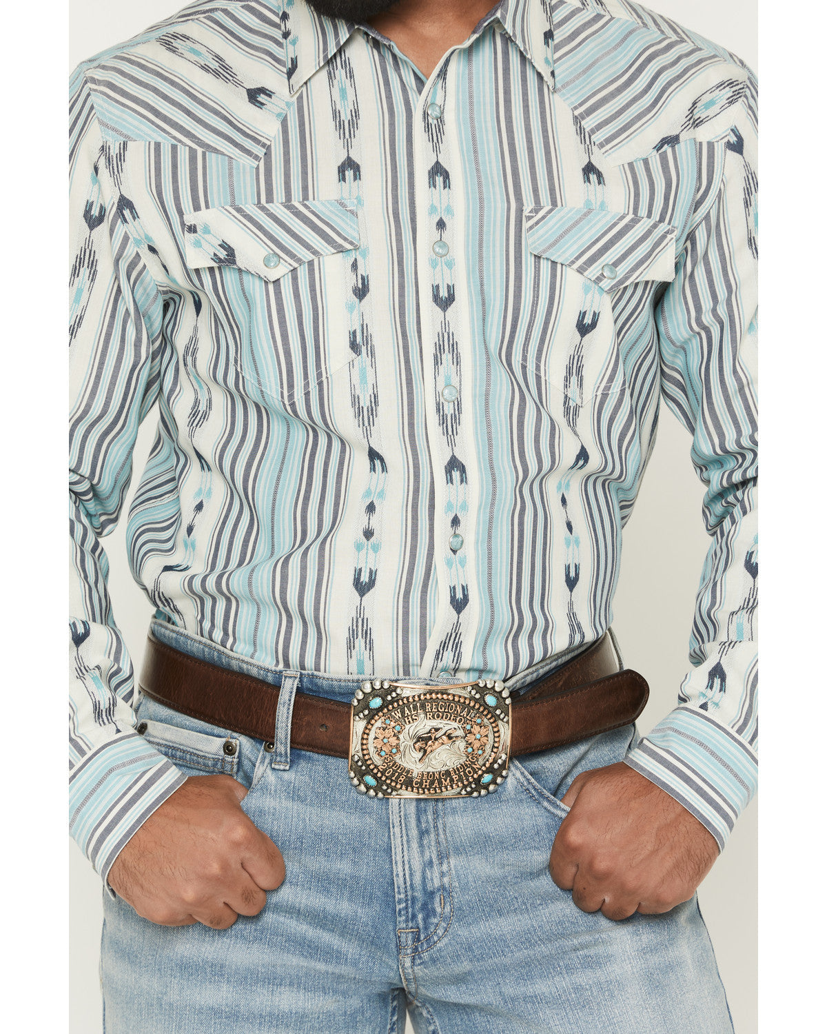 Cody James Men's Heath Southwestern Striped Long Sleeve Snap Stretch W