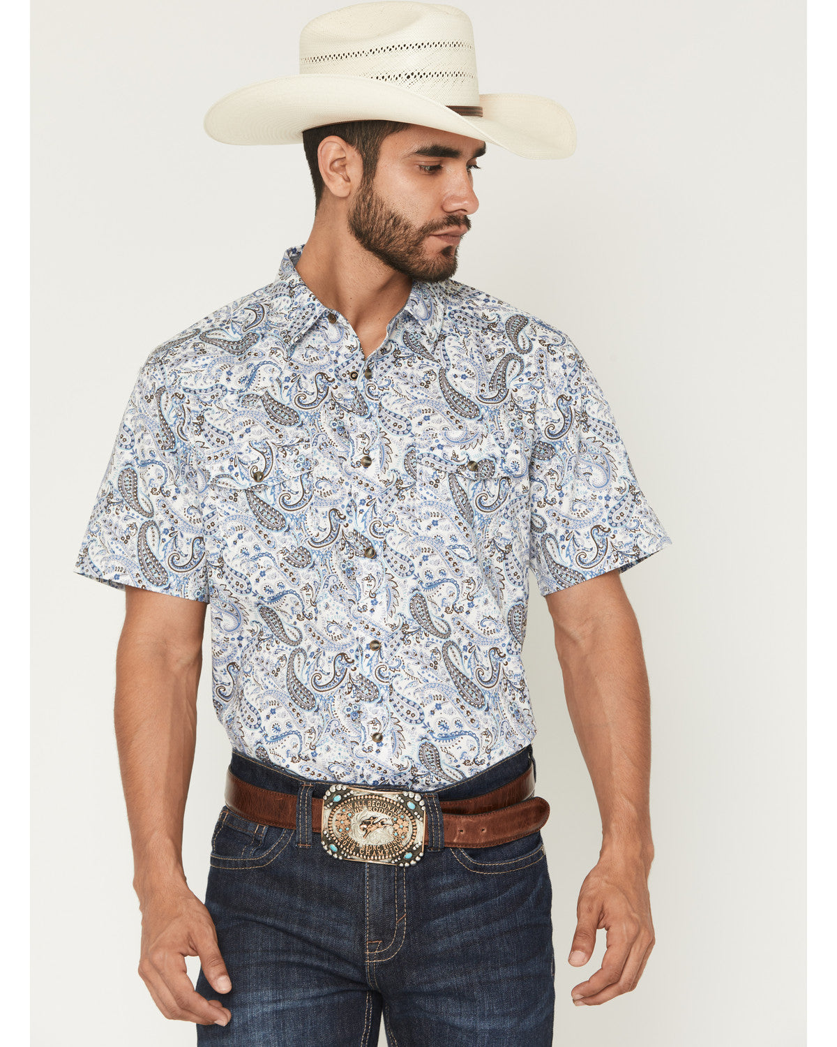 Cody James Men's Ryder Paisley Print Short Sleeve Snap Western Shirt