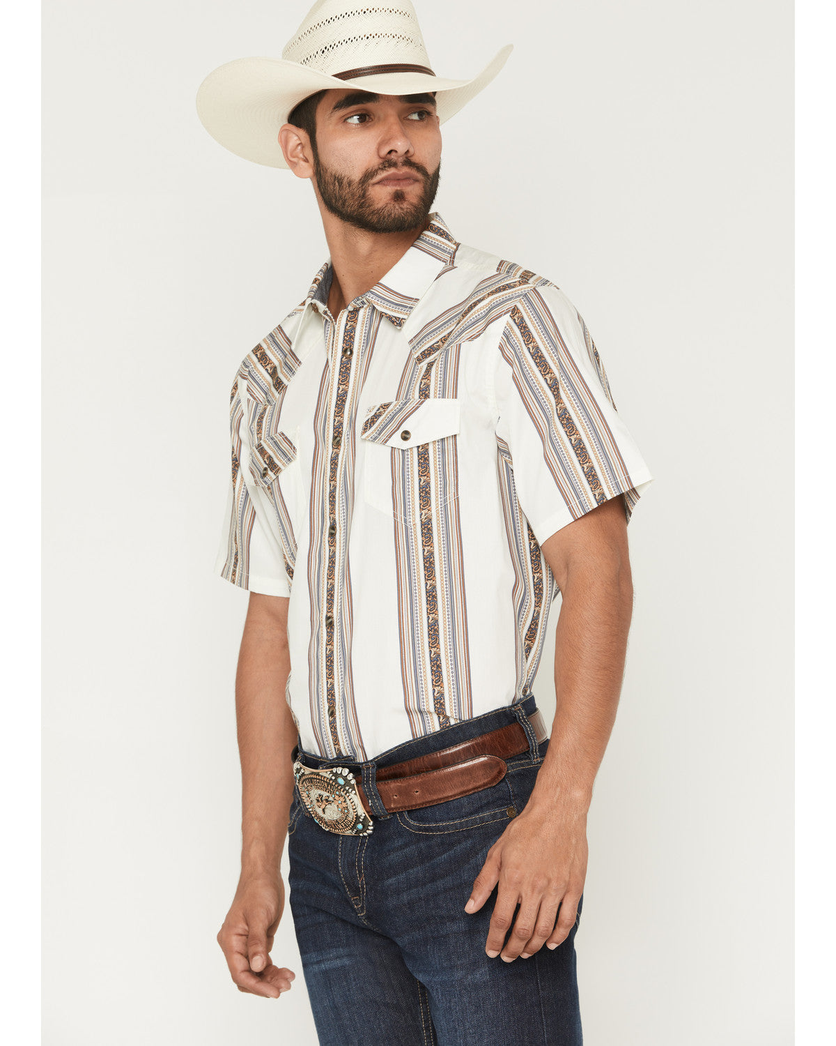 Cody James Men's Atticus Stripe Print Short Sleeve Snap Western Shirt
