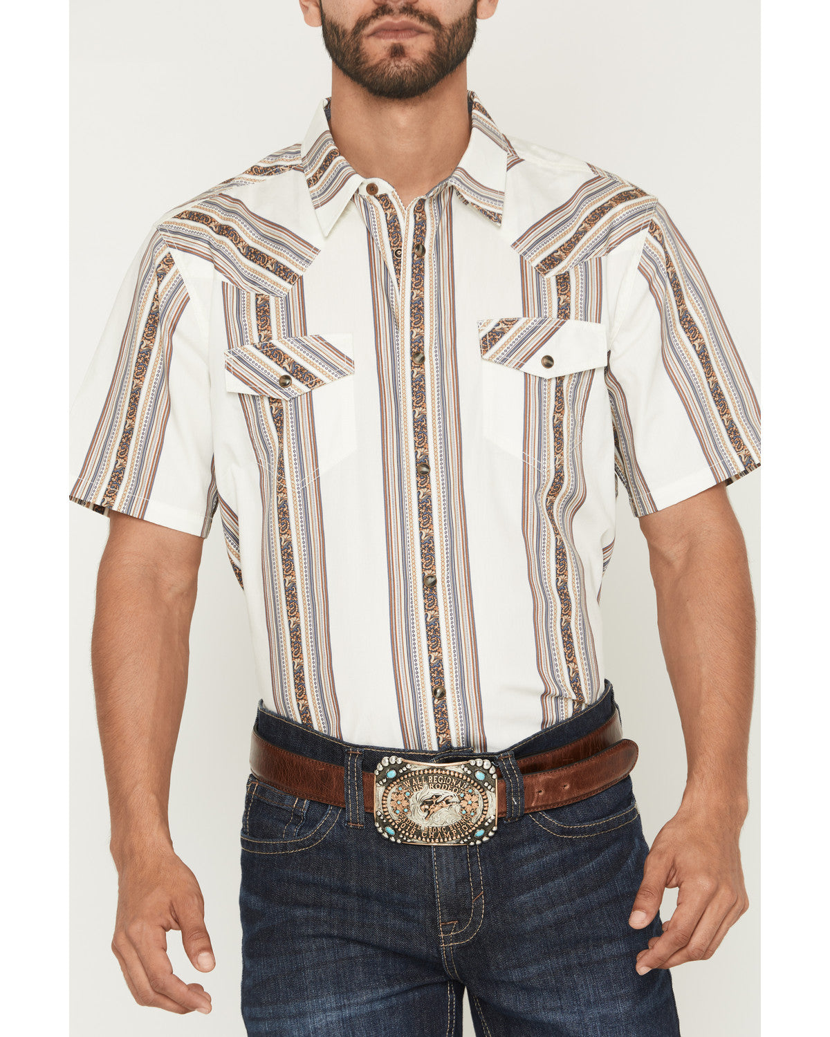 Cody James Men's Atticus Stripe Print Short Sleeve Snap Western Shirt