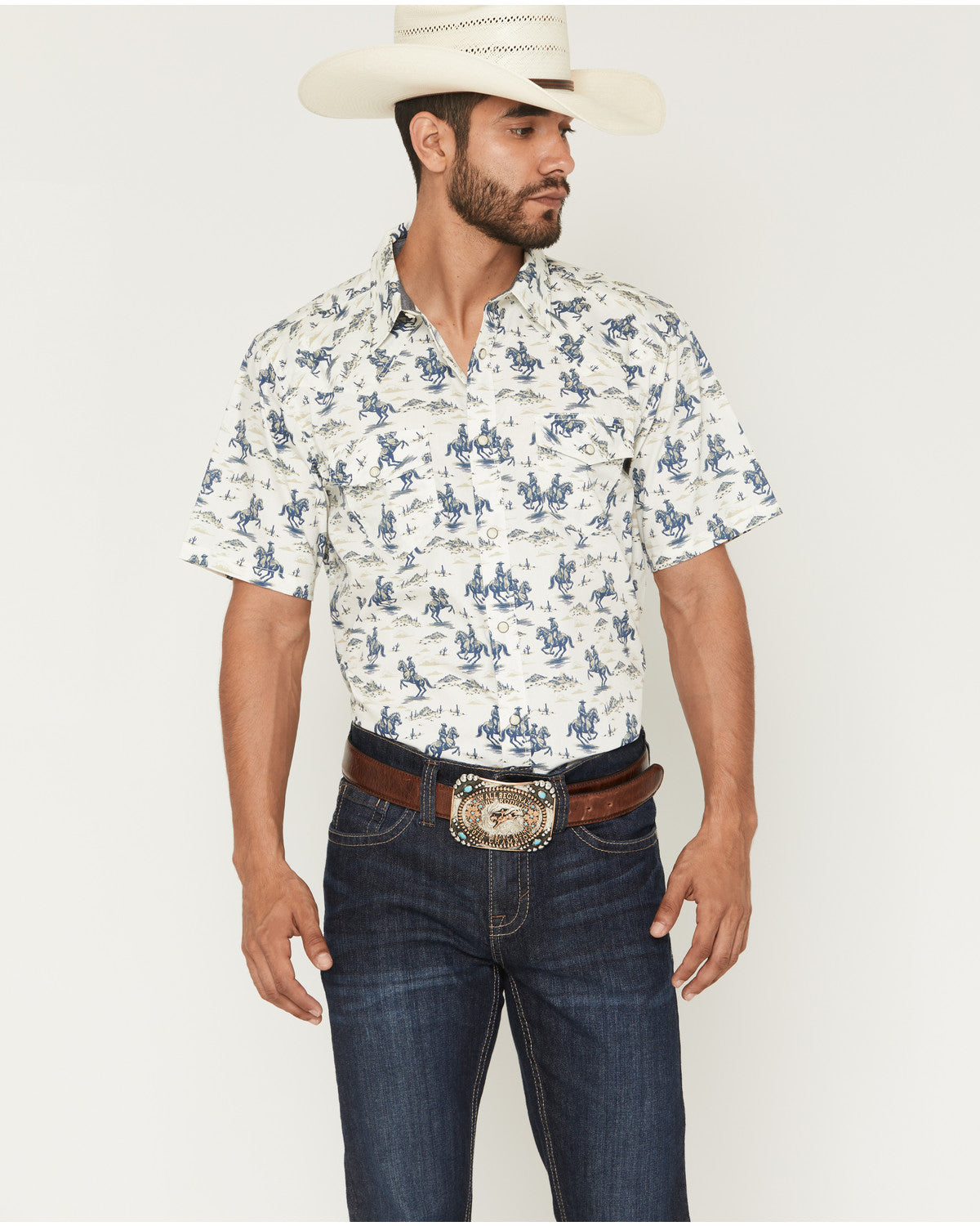 Cody James Men's Amos BBQ Western Print Short Sleeve Snap Western Shir