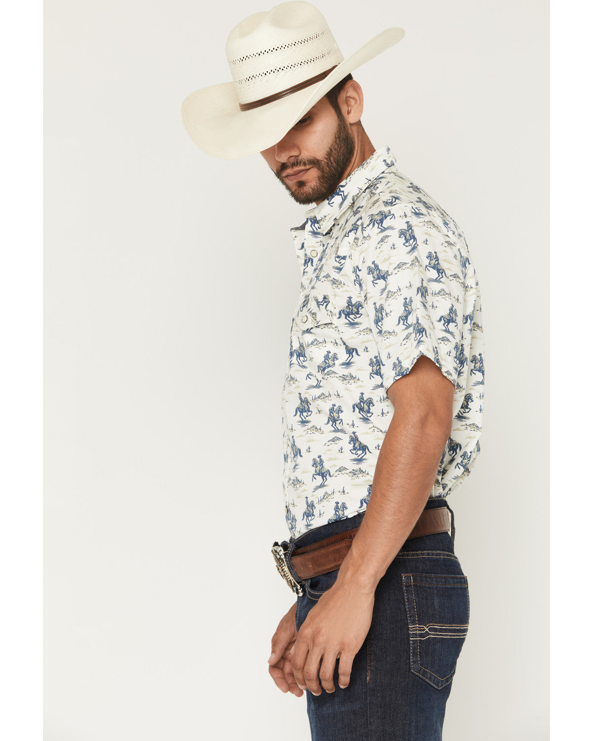 Cody James Men's Amos BBQ Western Print Short Sleeve Snap Western Shir