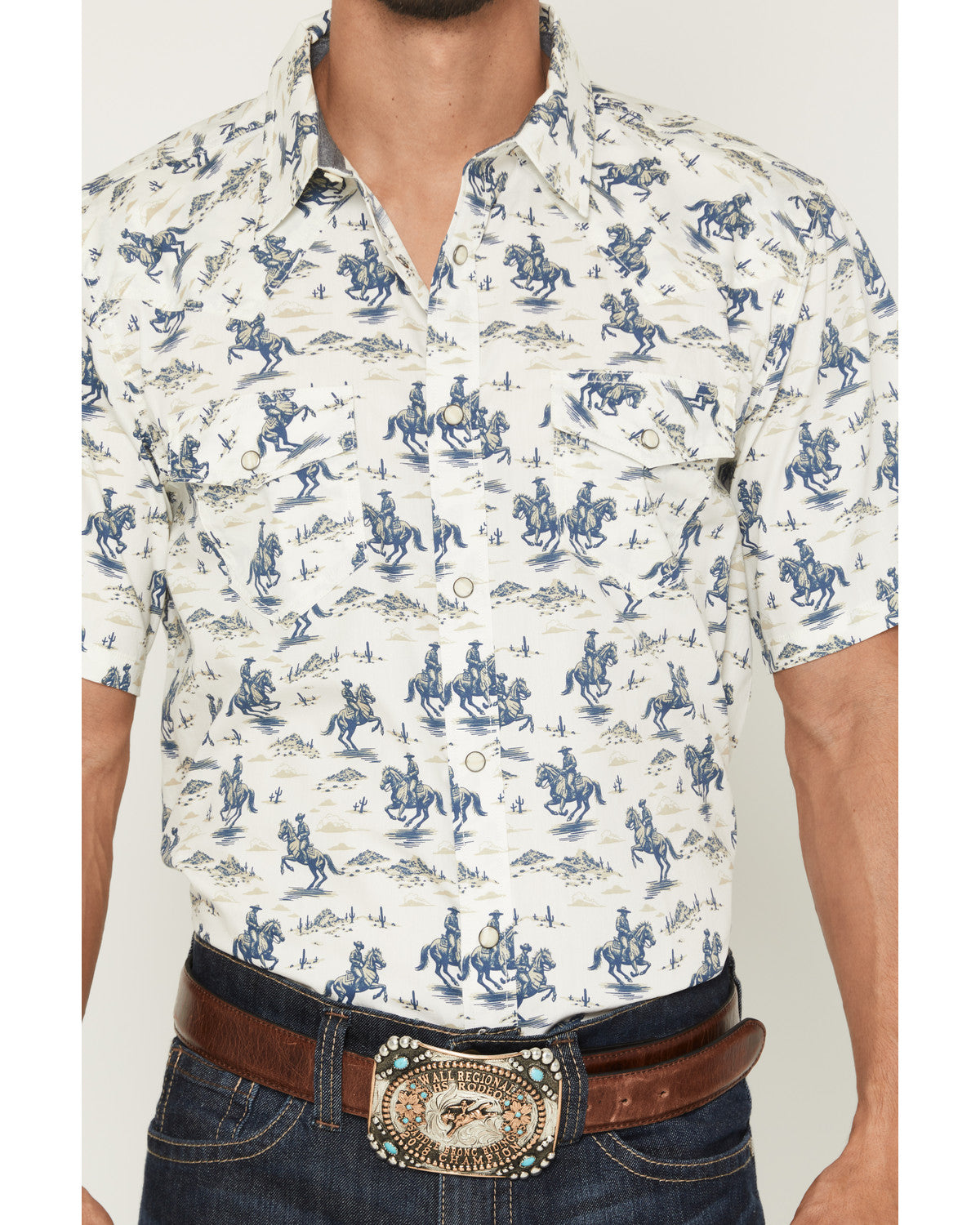 Cody James Men's Amos BBQ Western Print Short Sleeve Snap Western Shir