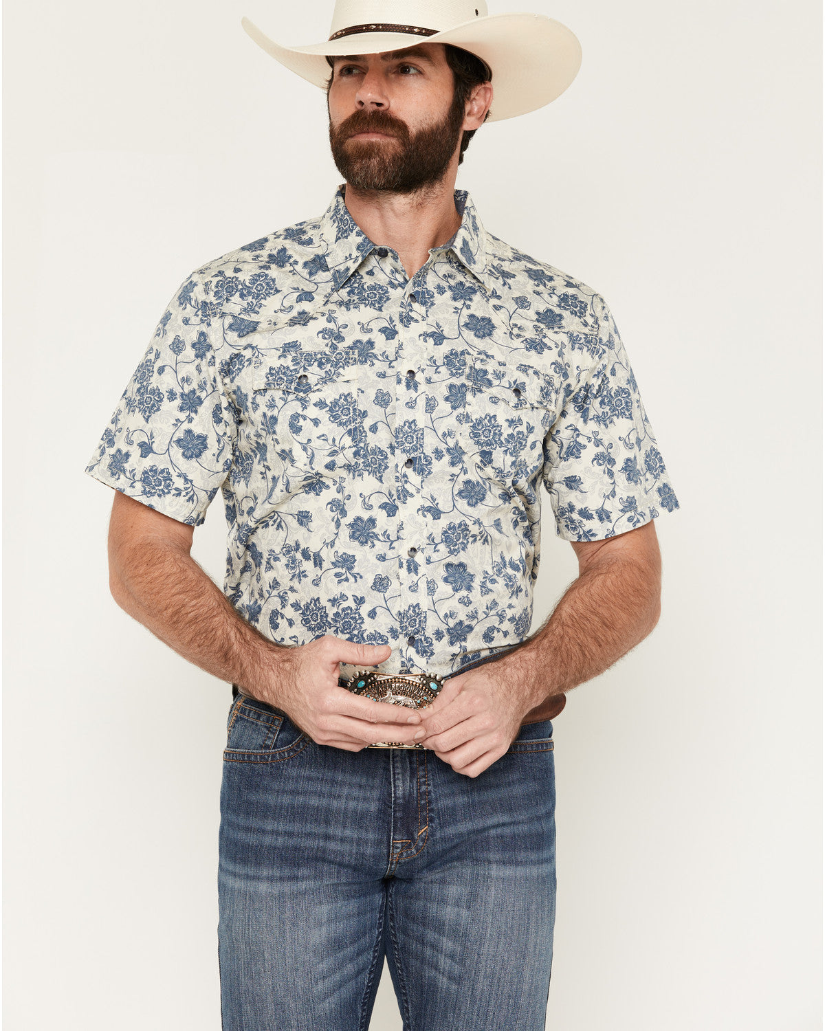 Cody James Men's Botanical Floral Print Short Sleeve Snap Western Shir