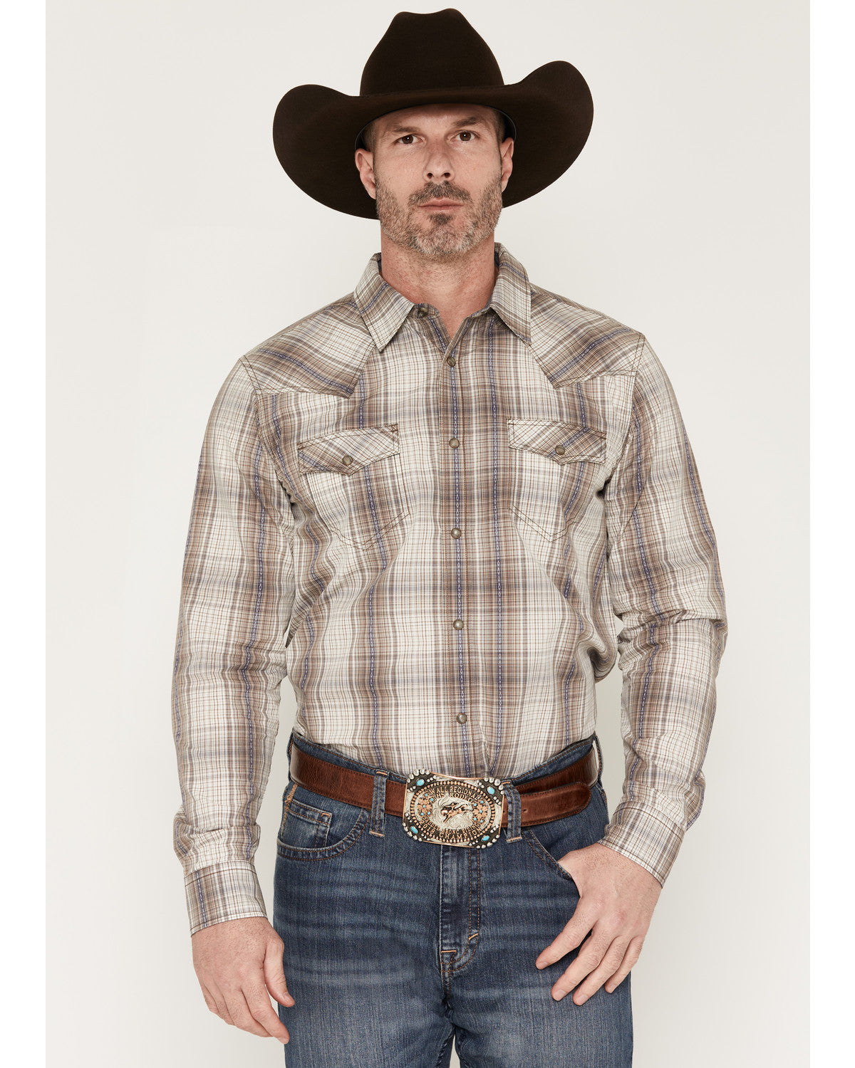Cody James Men's Legend Dobby Plaid Print Long Sleeve Snap Western Shi
