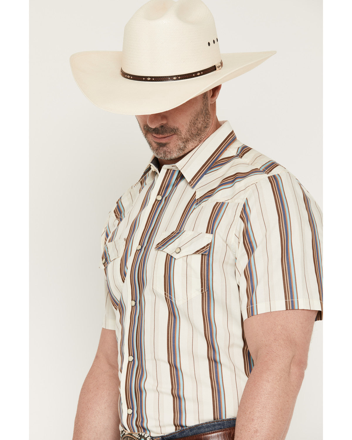Cody James Men's Bootcutger Stripe Print Short Sleeve Snap Western Shi