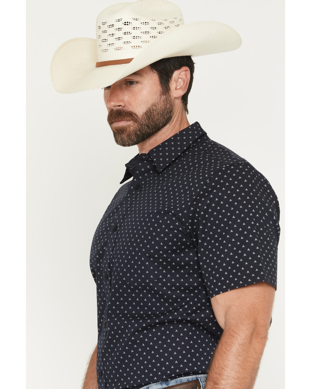Cody James Men's Barrel Rider Geo Print Short Sleeve Button-Down Stret