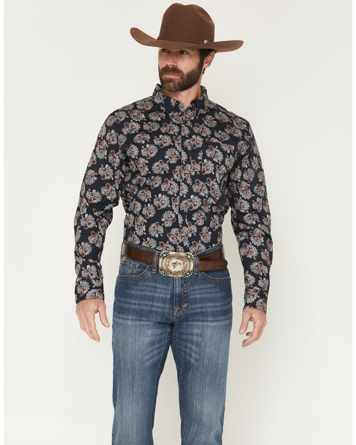 Cody James Men's Truett Paisley Print Long Sleeve Button-Down Western