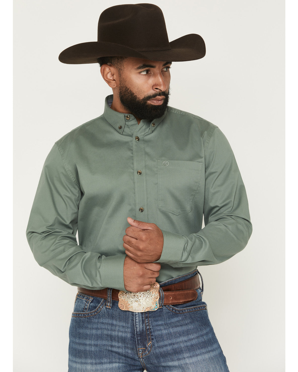 Cody James Men's Basic Solid Long Sleeve Button-Down Stretch Western S