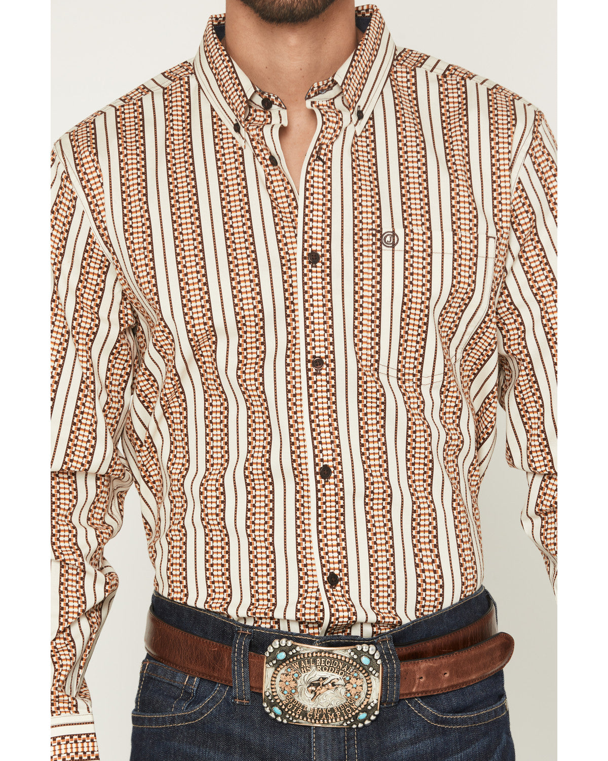 Cody James Men's Waylon Geo Stripe Print Long Sleeve Button-Down Stret