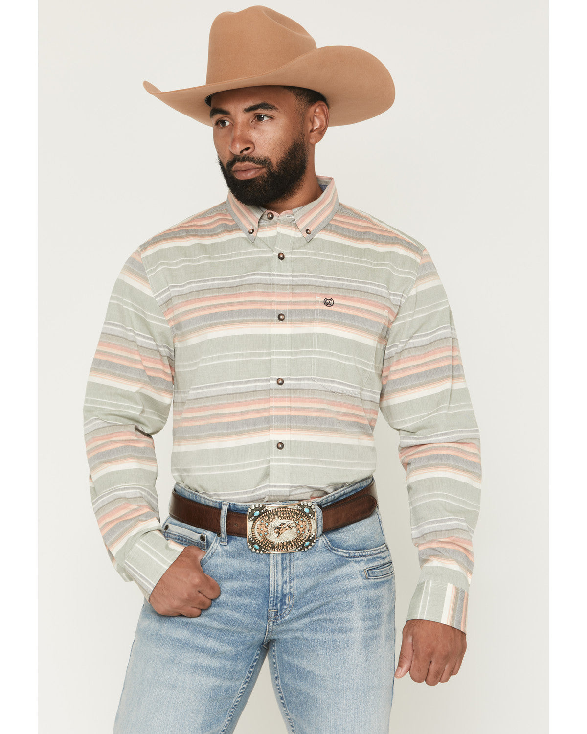 Cody James Men's Harlan Striped Print Long Sleeve Button-Down Western