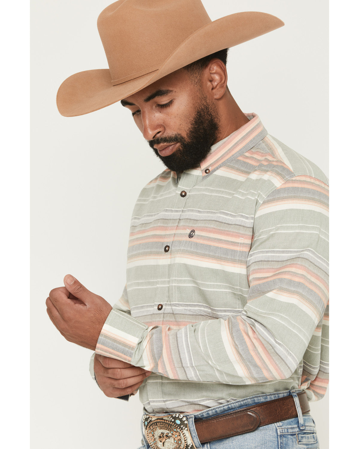 Cody James Men's Harlan Striped Print Long Sleeve Button-Down Western