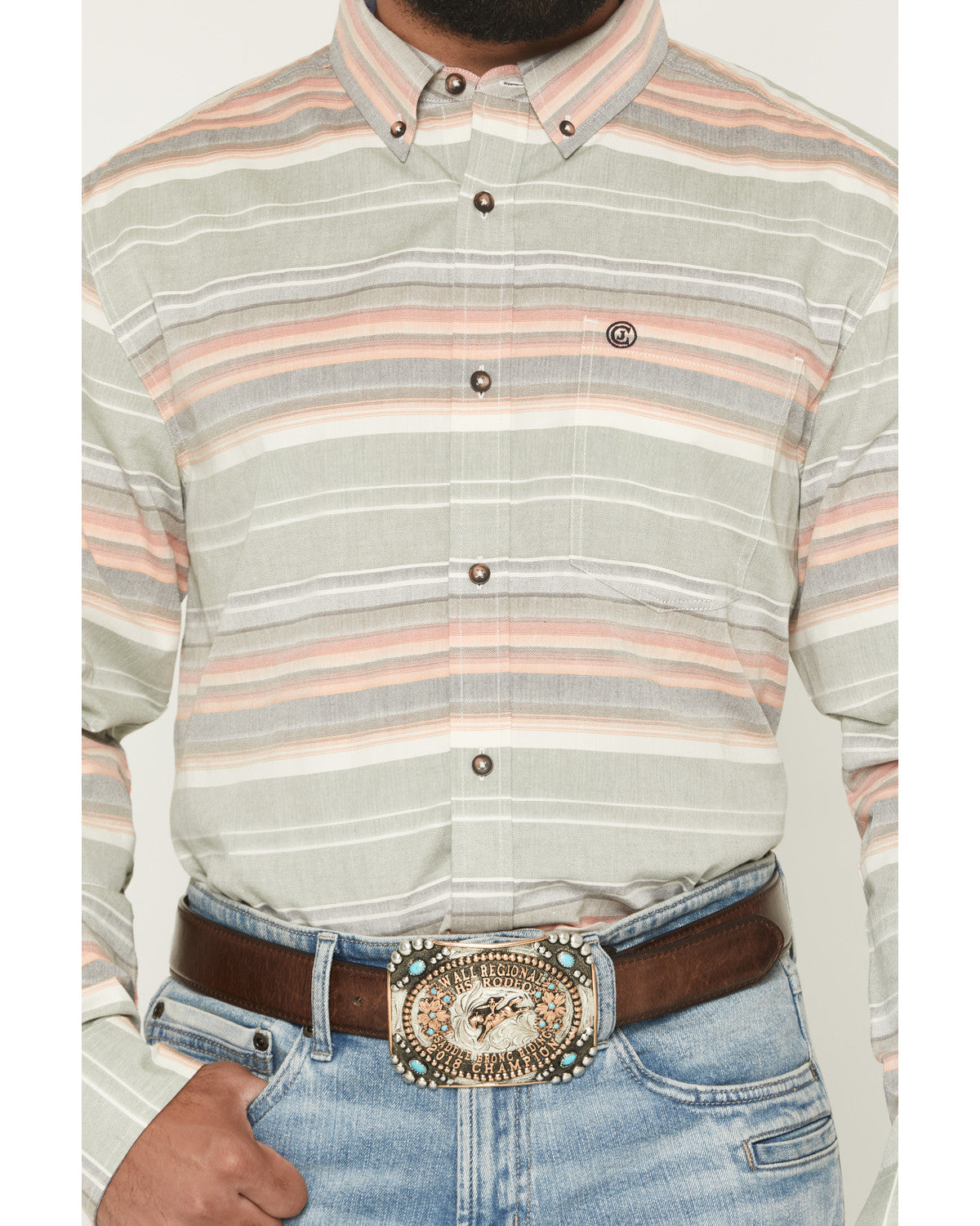 Cody James Men's Harlan Striped Print Long Sleeve Button-Down Western