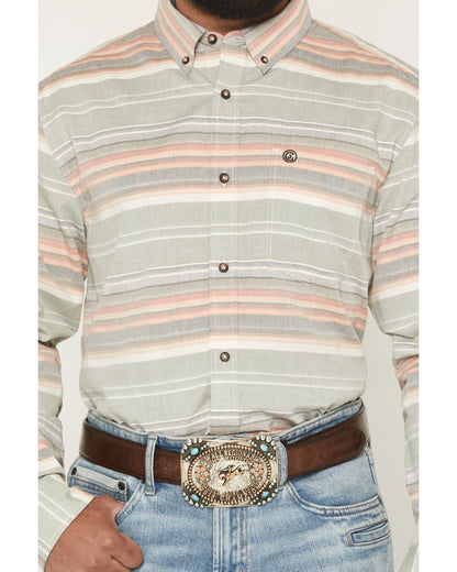 Cody James Men's Harlan Striped Print Long Sleeve Button-Down Western