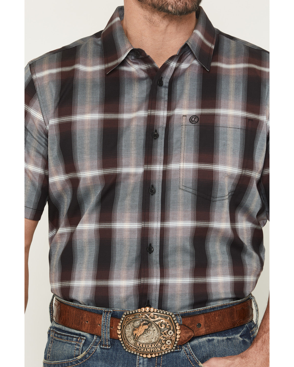 Cody James Men's Bowen Plaid Print Short Sleeve Button-Down Stretch We