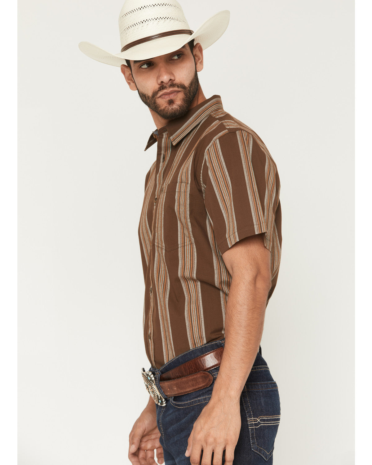 Cody James Silas Stripe Print Short Sleeve Button-Down Stretch Western